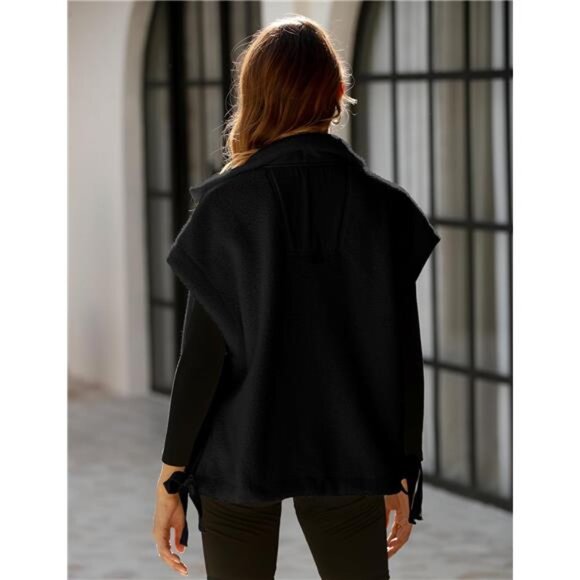 New Women's Fuzzy Fleece Vest Oversized Sleeveless Sherpa Jacket Warm Button - Picture 4 of 6